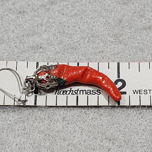 Red & Green Handblown Glass Hot Cayenne Chili Peppers Necklace & Earring Set Vtg - Picture 8 of 8